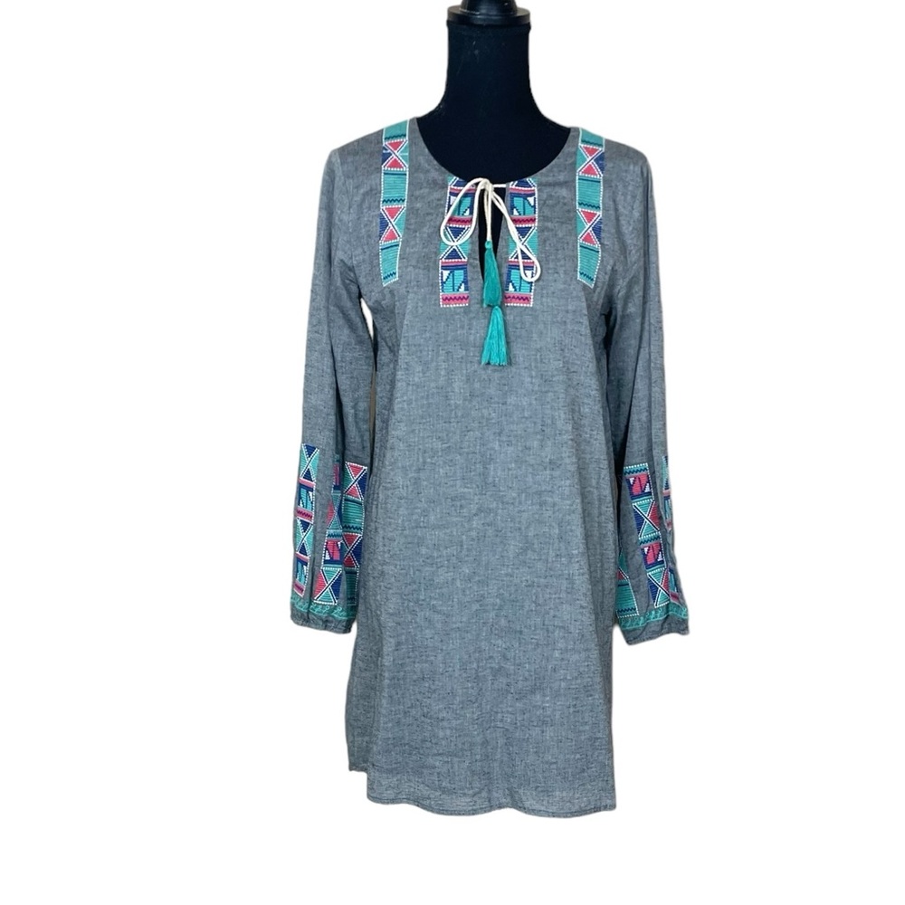 THML Long Sleeve Embroidered Mini Dress (GMH)